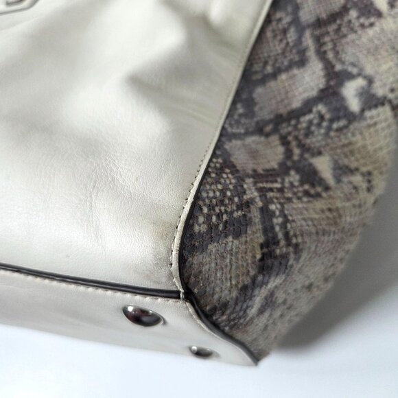 Coach Purse White Gray Mixed Exotic Leather Snakeskin Taylor Satchel F23303 - Picture 13 of 16